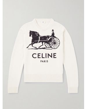 Celine Schmal geschnittener Pullover aus Kaschmir mit Intarsienlogomotiv - Natur