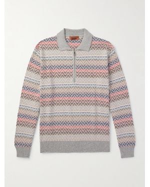 Missoni Striped Cotton-blend Jacquard Half-zip Polo Shirt - Grey