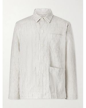 Hartford Perry Striped Linen And Cotton-Blend Woven Jacket - White