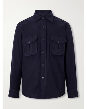 Caruso Brushed Wool Overshirt - Blue