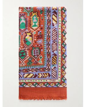 Drake's Printed Wool And Silk-Blend Scarf - Red