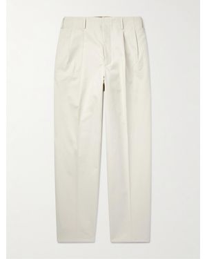 Loro Piana Gosen Straight-Leg Pleated Cotton-Blend Trousers - White