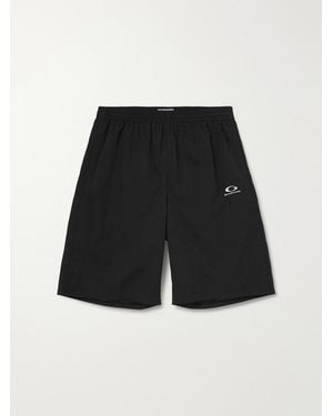 Balenciaga Wide-Leg Logo-Embroidered Shell Shorts - Black