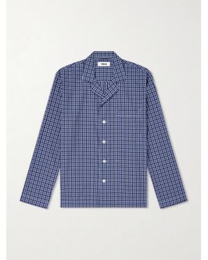 Tekla Camp-Collar Checked Organic Cotton Pajama Shirt - Blue