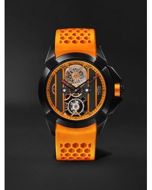 Jacob & Co Epic X Limited Edition Hand-wound Skeleton Chronograph 44mm Dlc-coated Stainless Steel And Rubber Watch - Orange