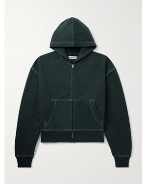 Acne Studios Cropped Logo-Embroidered Organic Cotton-Fleece Hoodie - Green