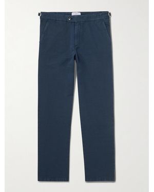 MR P. Mike Straight-Leg Organic Cotton And Linen-Blend Twill Pants - Blue