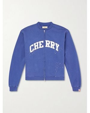 CHERRY LA Logo-Appliquéd Cotton-Jersey Zip-Up Sweatshirt - Blu