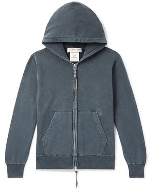 Remi Relief Distressed Cotton-Jersey Zip-Up Hoodie - Blue
