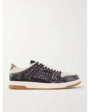 Amiri Skel-top Suede-trimmed Studded Appliquéd Denim Trainers - Blue