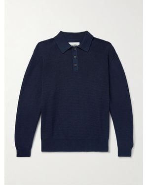 Corridor NYC Ribbed Organic Mercerised Cotton Polo Shirt - Blue