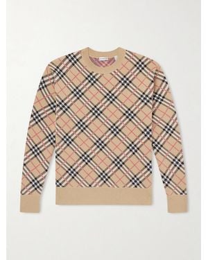 Burberry Checked Cotton-blend Jumper - Natural