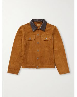 Nudie Jeans Danny Leather-trimmed Suede Trucker Jacket - Brown