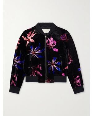 Dries Van Noten Printed Velvet Bomber Jacket - Blue