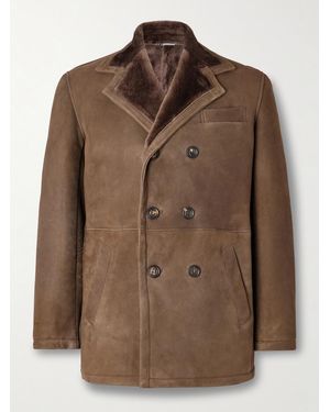 Eleventy Double-Breasted Shearling Overcoat - Brown