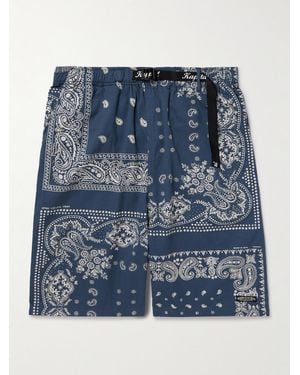 Kapital Straight-Leg Belted Bandana-Print Patchwork Cotton-Twill Shorts - Blue