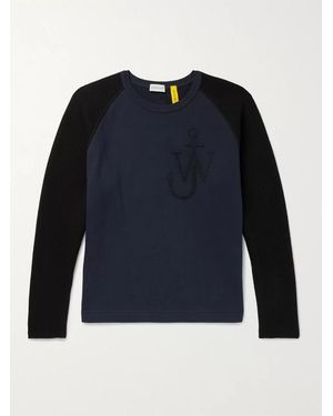 Moncler Genius 1 Moncler Jw Anderson Logo-Embroidered Virgin Wool And Loopback Cotton-Jersey Sweatshirt - Blue
