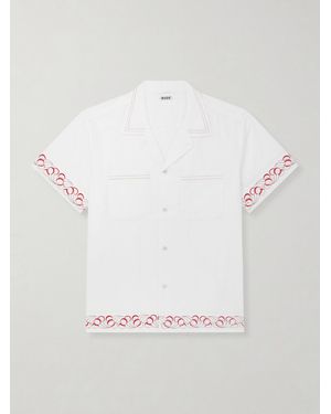 Bode Cherry Lane Camp-collar Embroidered Cotton-poplin Shirt - White