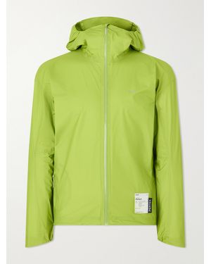 Satisfy Rain Fly Hooded Logo-Printed Pertex Shield Air Jacket - Green
