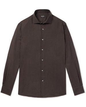 ZEGNA Cotton And Cashmere-Blend Shirt - Brown