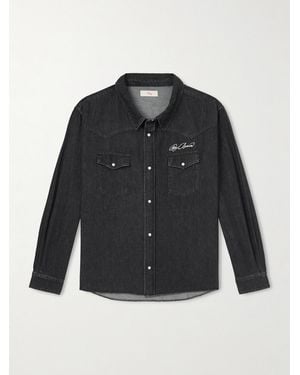 CHERRY LA Logo-Embroidered Denim Western Shirt - Black
