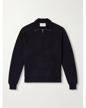Ami Paris Logo-Embroidered Cotton-Jersey Half-Zip Sweatshirt - Blue