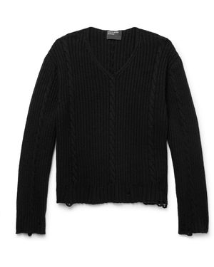 Enfants Riches Deprimes Distressed Ribbed Cable-Knit Cashmere Sweater - Black