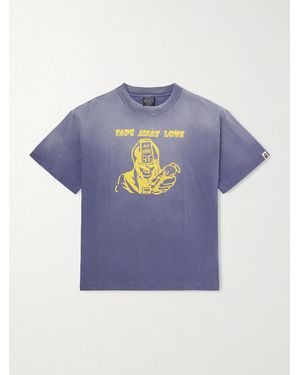SAINT Mxxxxxx Bape Distressed Printed Cotton-Jersey T-Shirt - Blue