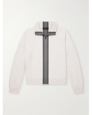 Gucci Web-Intarsia Wool Zip-Up Sweater - Natur