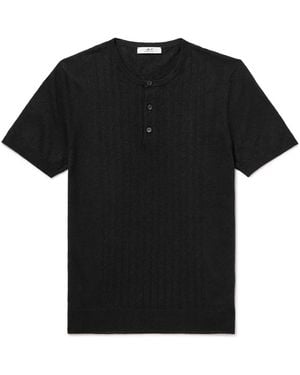 MR P. Pointelle-Knit Linen And Cotton-Blend Henley T-Shirt - Black