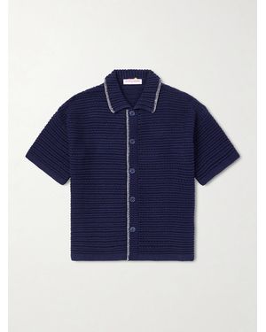 Orlebar Brown Thomas Embroidered Open-knit Organic Cotton Shirt - Blue