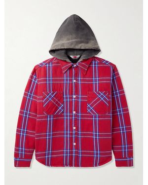 SAINT Mxxxxxx Jersey-Trimmed Padded Checked Cotton-Flannel Hooded Overshirt - Red