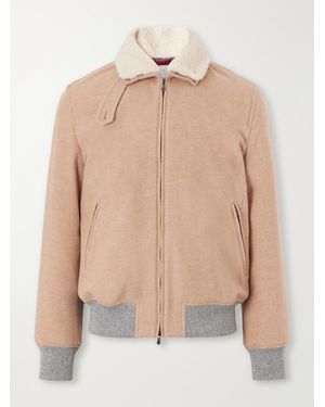 Brunello Cucinelli Shearling-Trimmed Cashmere Bomber Jacket - Natural