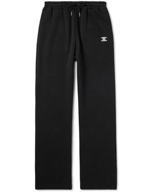 Celine Triomphe Straight-Leg Logo-Embroidered Cotton And Cashmere-Blend Jersey Sweatpants - Black