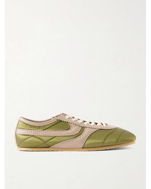 Dries Van Noten Leather-Trimmed Quilted Satin Trainers - Green
