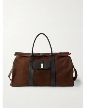 Canali Leather-Trimmed Suede Tote - Brown