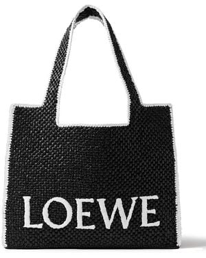 Loewe Paula's Ibiza Logo-embroidered Raffia Tote Bag - Black