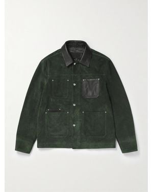 MR P. Full-Grain Leather-Trimmed Suede Chore Jacket - Green