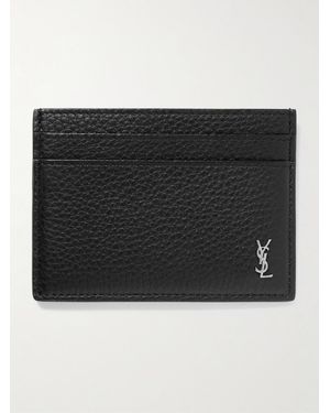 Saint Laurent Tiny Cassandre Logo-Appliquéd Full-Grain Leather Cardholder - Black