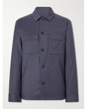 Slowear Stretch-Wool Flannel Overshirt - Blue
