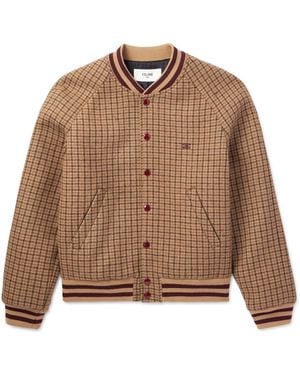 Celine Logo-Embroidered Checked Wool Bomber Jacket - Brown
