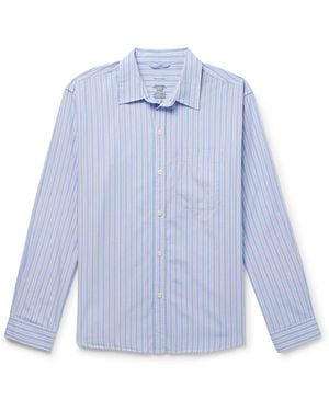 mfpen Distant Striped Organic Cotton-Poplin Shirt - Blue