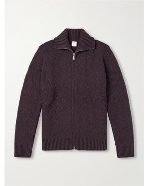 Eleventy Cable-knit Wool And Cashmere-blend Zip-up Jumper - Purple