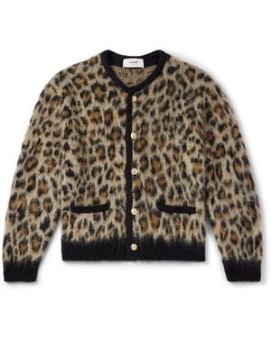 Celine Cropped Leopard-Print Mohair-Blend Cardigan - Black