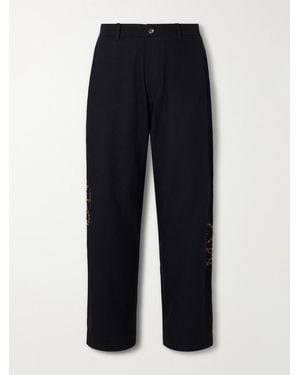 Kartik Research Straight-Leg Pleated Bead-Embroidered Wool Trousers - Blue