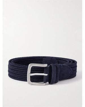 MR P. 3.5Cm Suede-Trimmed Woven Belt - Blue