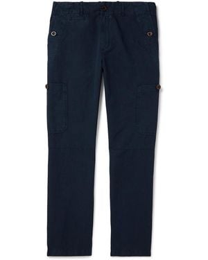 MR P. Samuel Straight-Leg Garment-Dyed Cotton And Linen-Blend Twill Cargo Pants - Blue