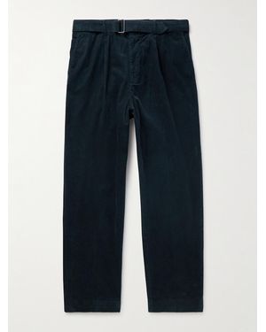 Officine Generale Hermann Straight-Leg Belted Pleated Cotton-Blend Corduroy Chinos - Blue