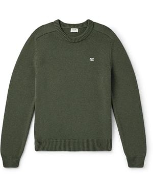 Celine Triomphe Slim-Fit Logo-Embroidered Wool And Cashmere-Blend Sweater - Green