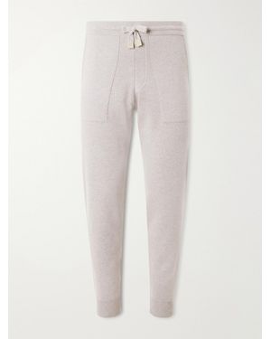 Brioni Tapered Drawstring Straight-Leg Cashmere Sweatpants - White